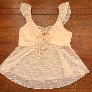 Peach Nude Lace Babydoll Top with Flutter Sleeves